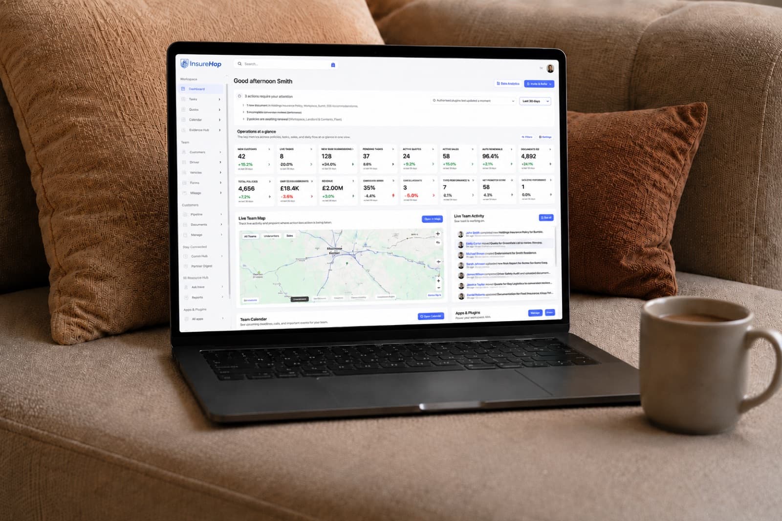 InsureHop dashboard on a laptop